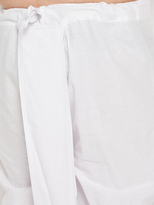 Vastramay Men's Plus Size Chikankari Embroidered Kurta And White Dhoti Set